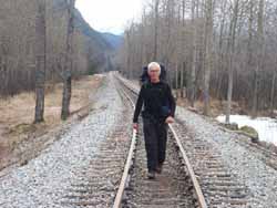 Walking along the White Pass and Yukon rail line