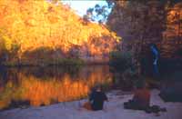 Sunset view of campsite pool