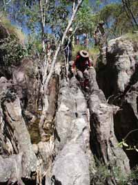Climbing down into a small gorge near the top of Hill 420, photo R Willis