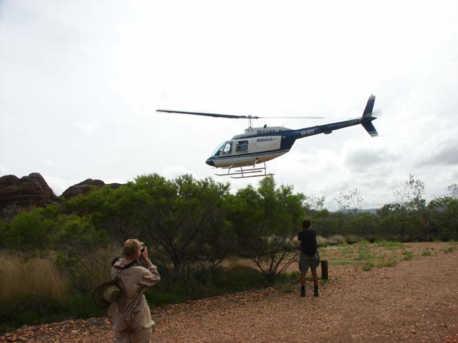 Helicopter taking off from Piccaninny car park