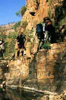 Walking on a rock ledge