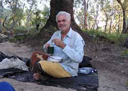 John enjoying his morning cuppa, photo J Searle