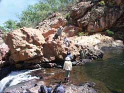 Crossing above thge Lower Falls, Koolpin Gorge, April