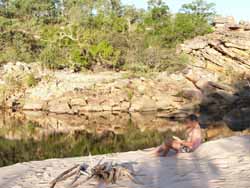 Relaxing at camp, Koolpin Gorge