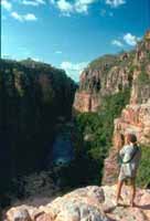 View down the gorge from the top of Twin Falls