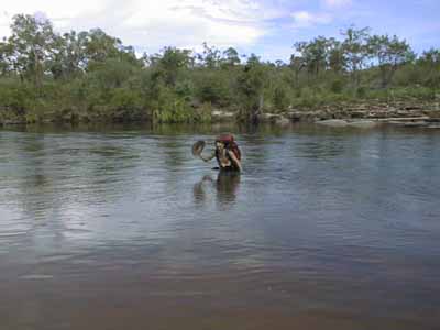 Crossing Twin Falls Creek; in a wetter year, we would have had to swim, photo E Gold